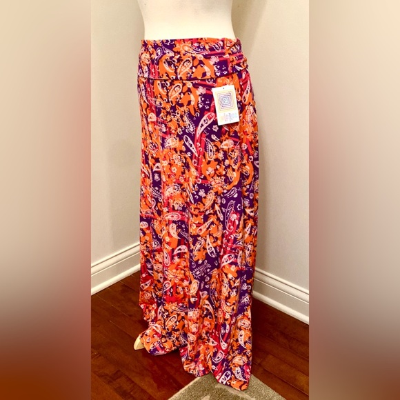 LuLaRoe Orange Pink Purple Paisley SZ M Bohemian Hippie Festival Maxi Skirt - Picture 6 of 10